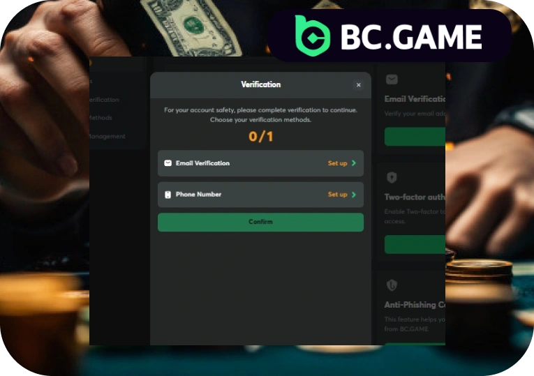 Second step for deposit BC Game