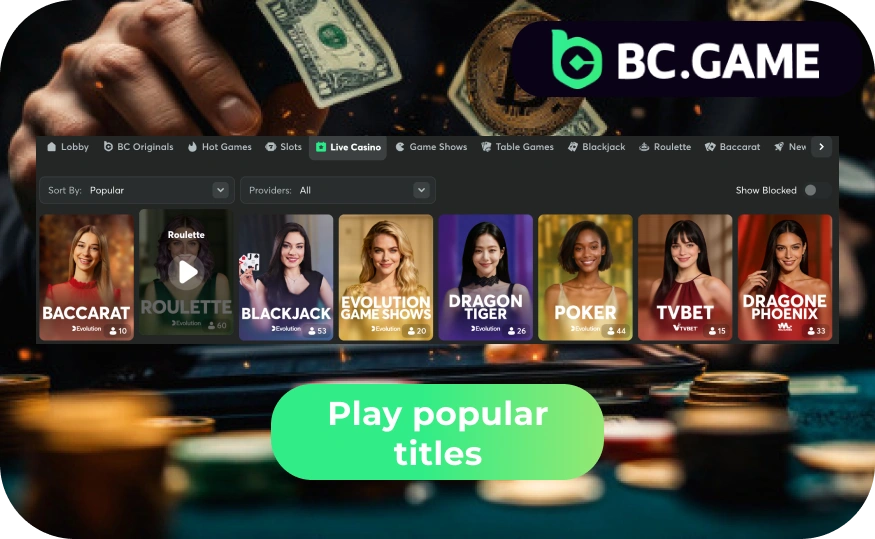 live dealers at BC Game 